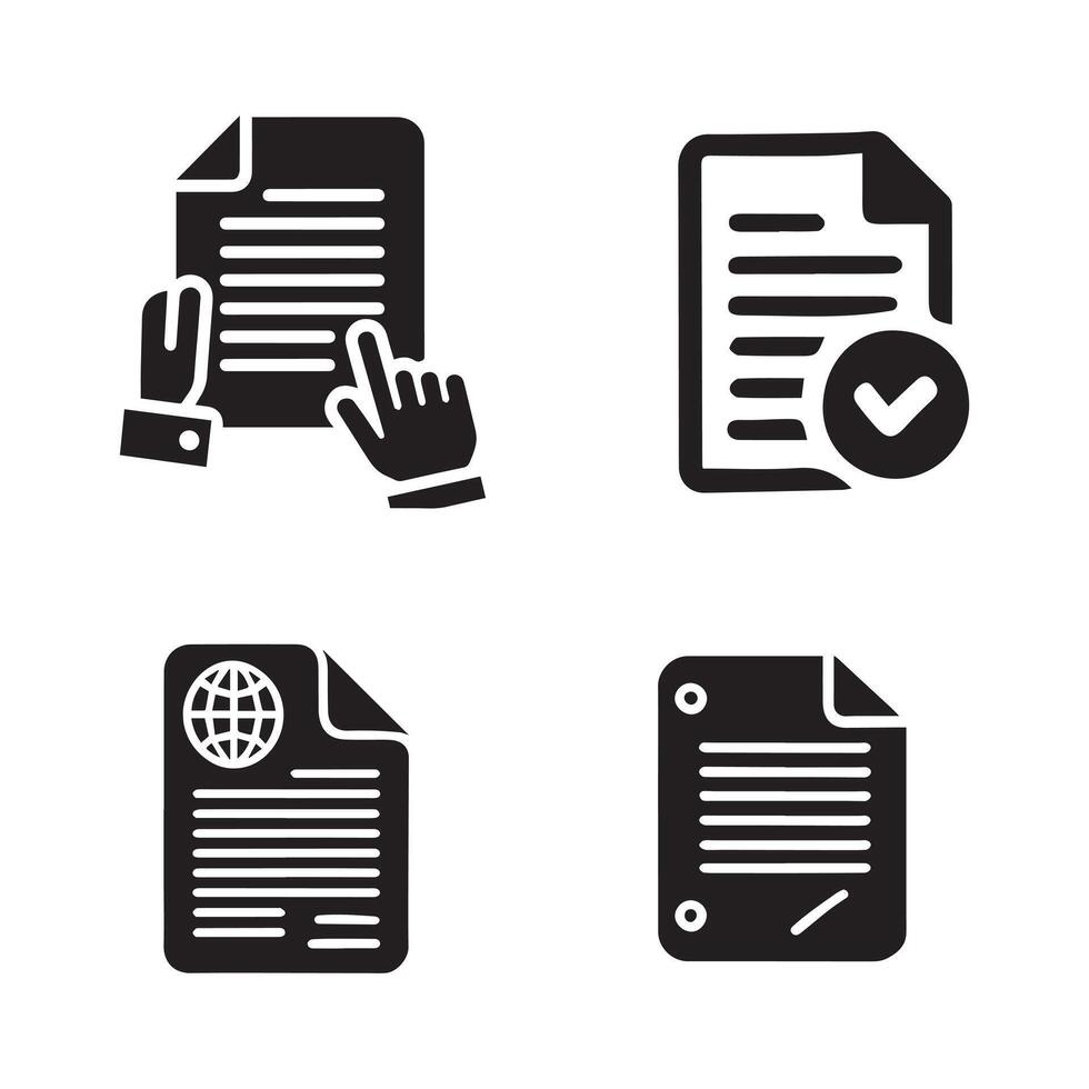 Document icons set in black vector