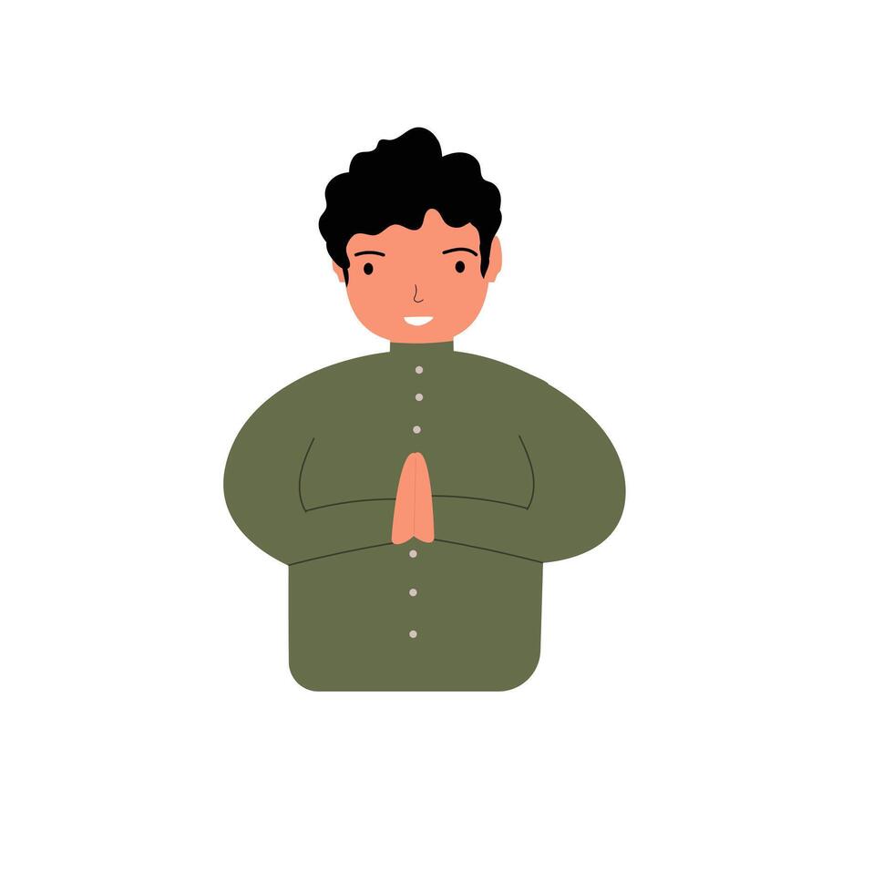 Muslim male characters wishing everyone a happy Eid al-Fitr. vector