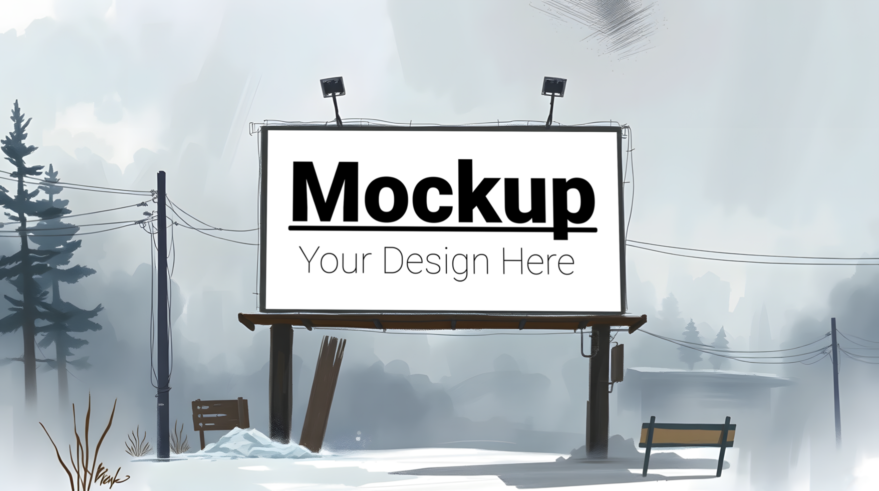 Mockup of outdoor billboard on the background of winter in watercolor style psd