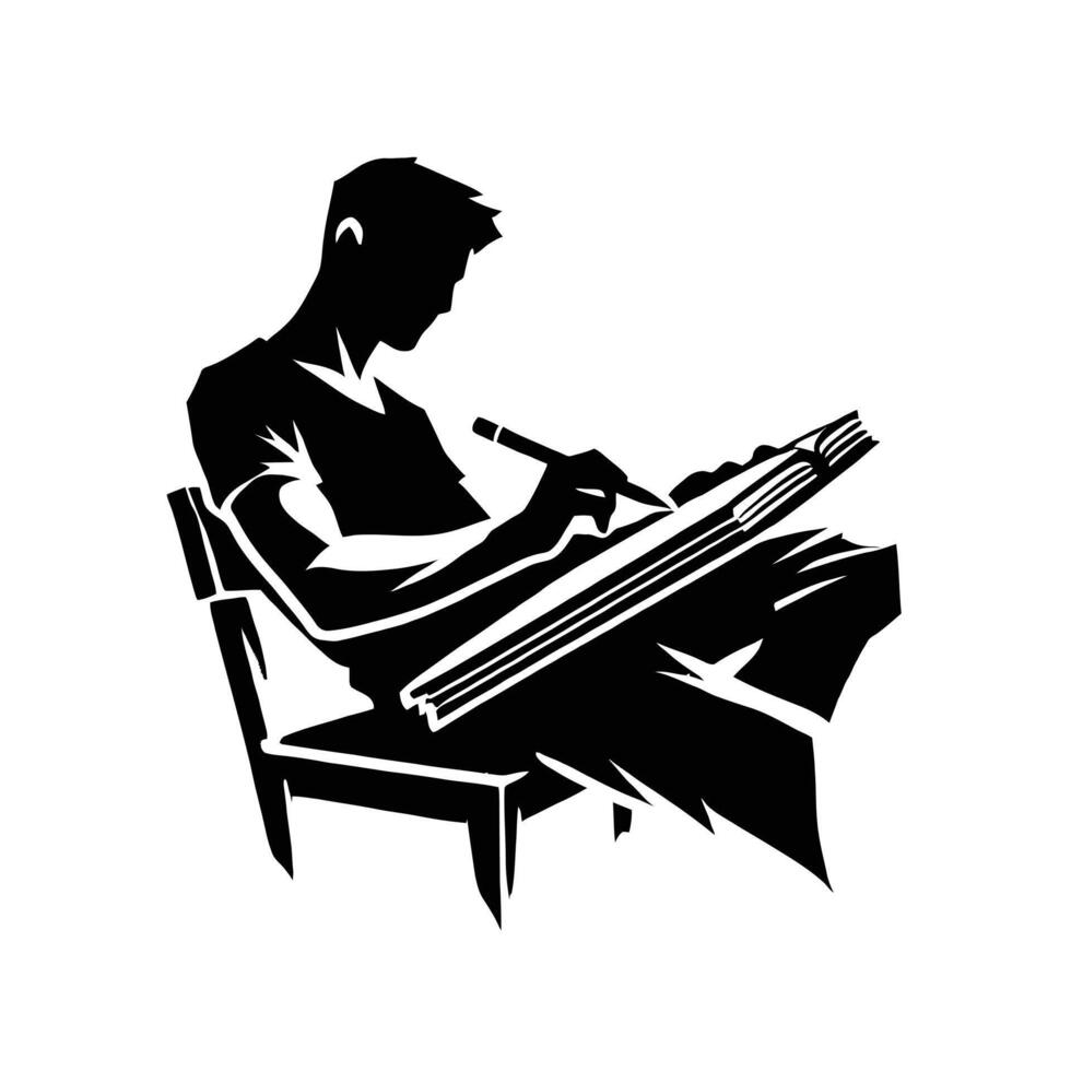 A silhouette of a man sitting on a chair and writing vector