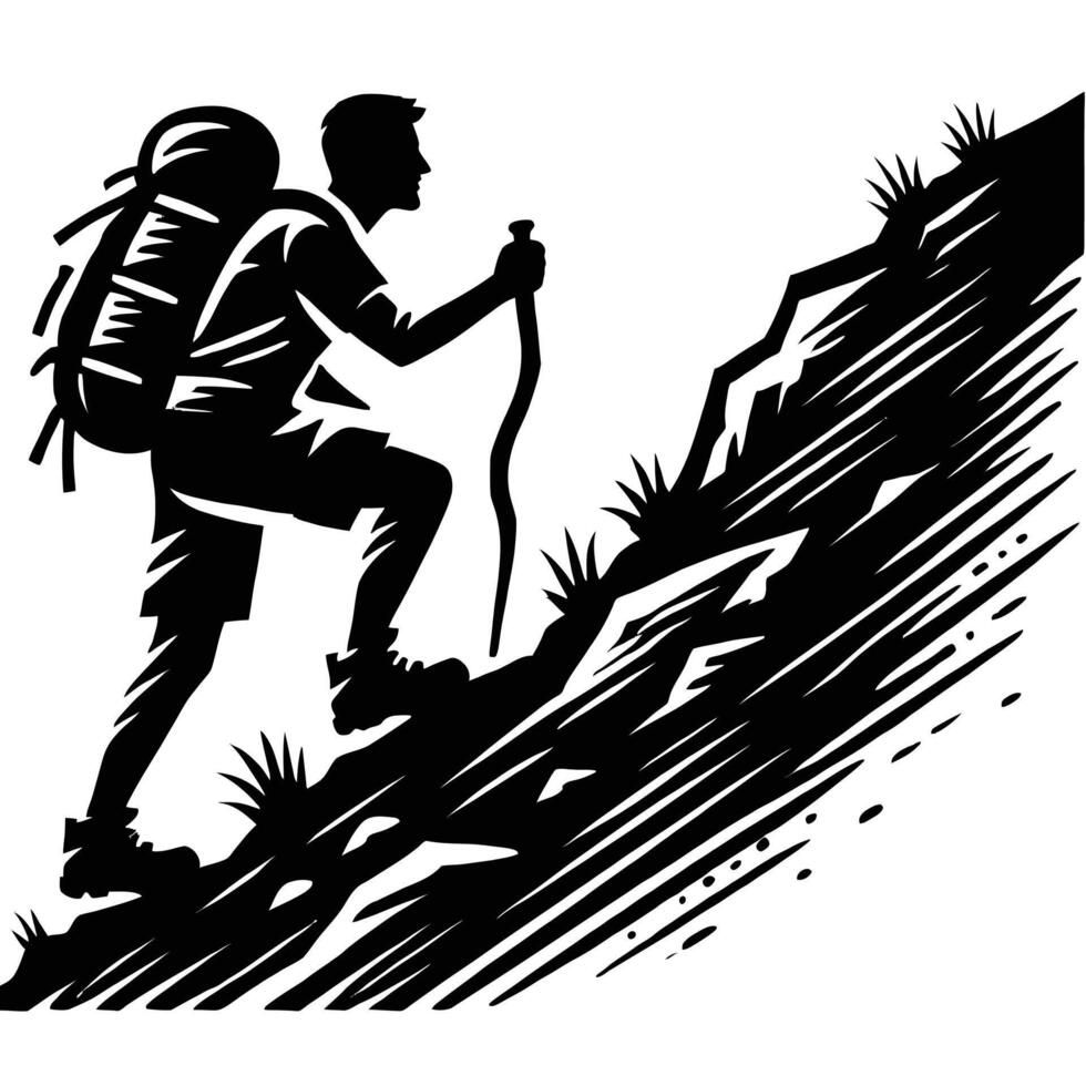 Hiker hiking on the mountain vector
