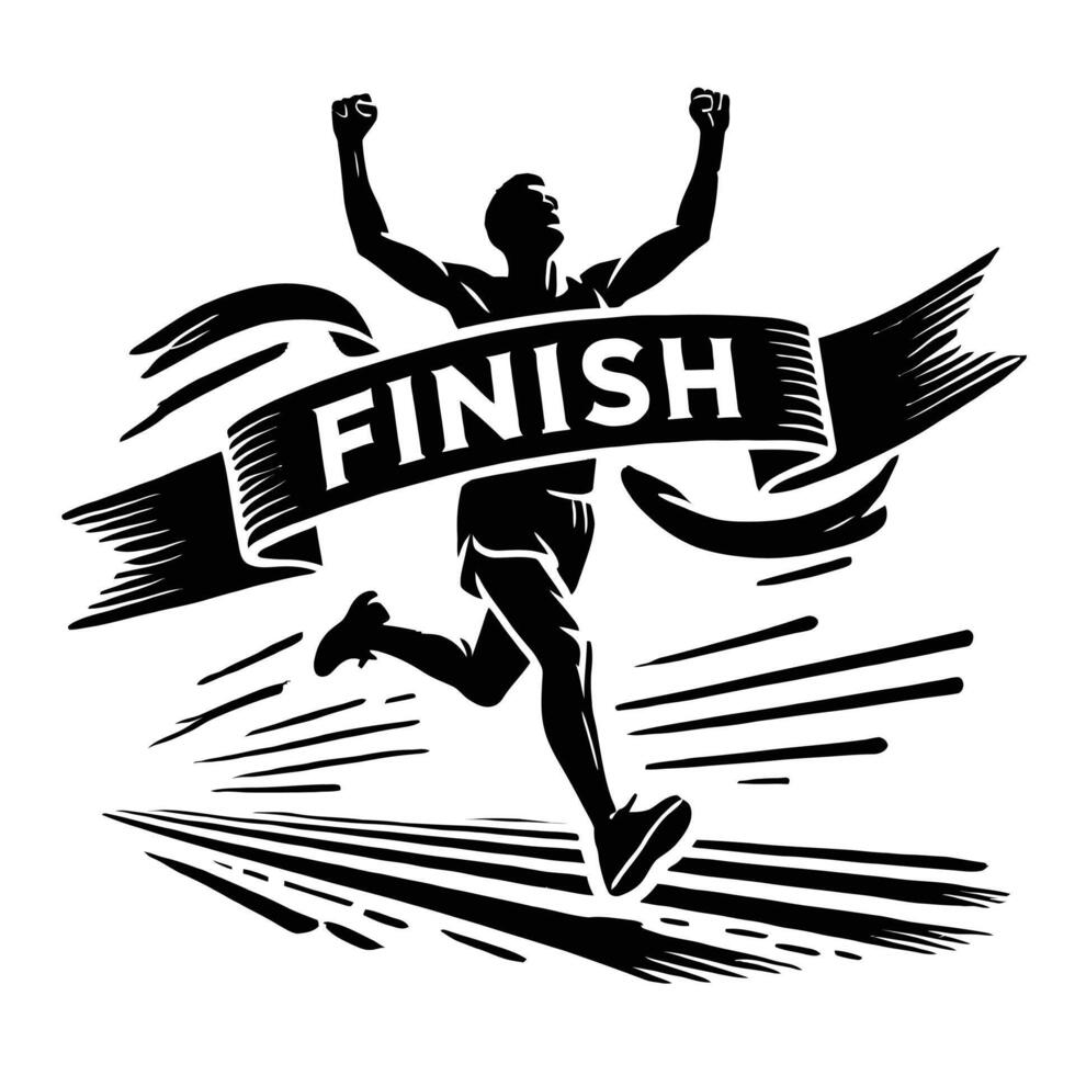 A black and white logo for a finish line vector