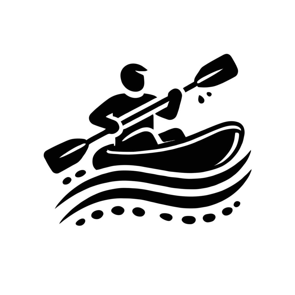 A black and white logo of a man in a kayak vector