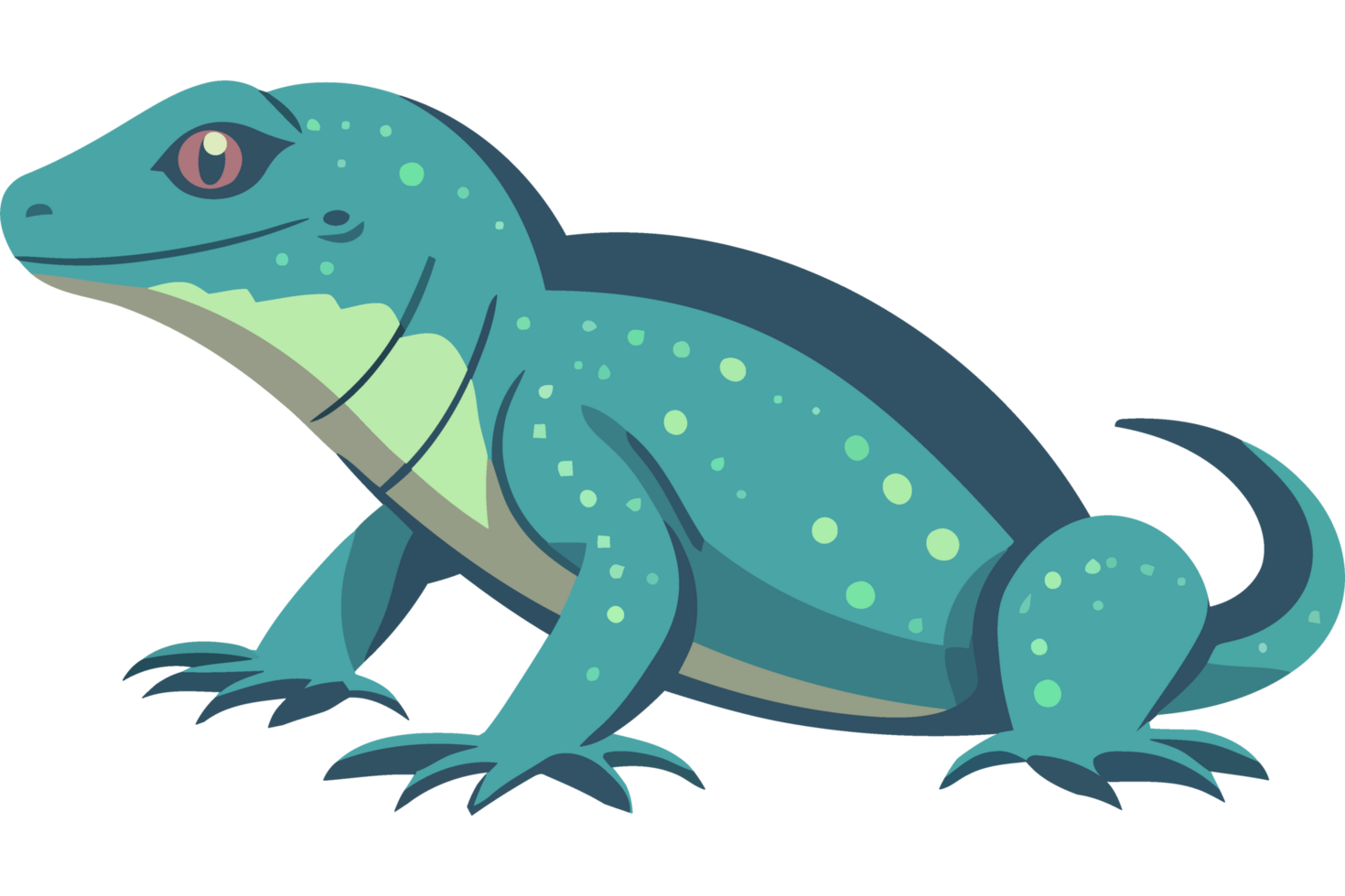 Cute green gecko sitting on branch isolated icon isolated png