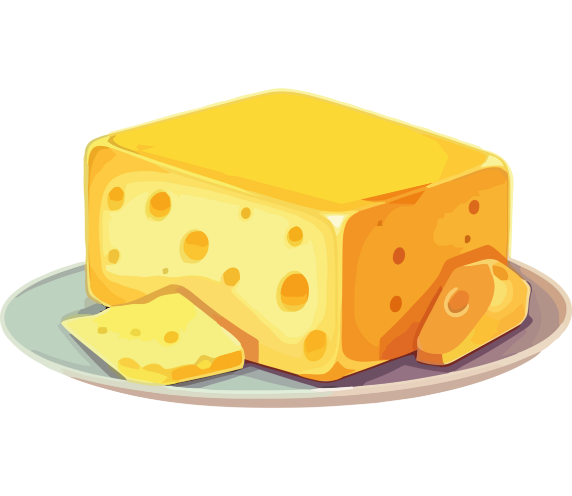 Fresh gourmet cheese slices on yellow plate icon isolated png