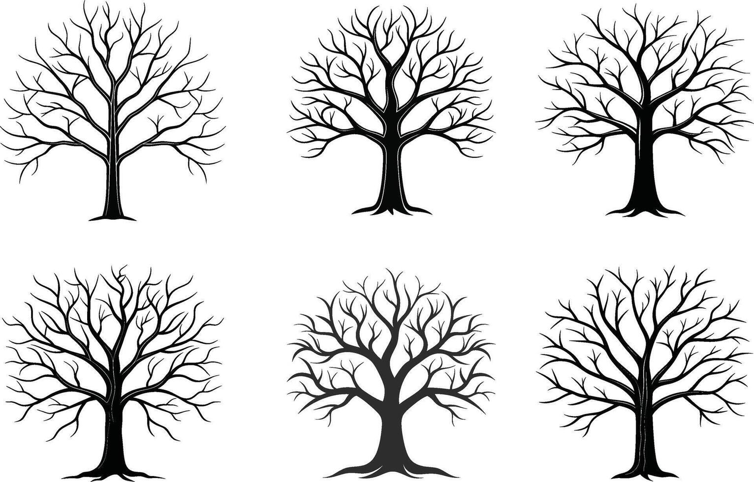 Set of Leafless Tree Silhouettes Illustrations Design vector