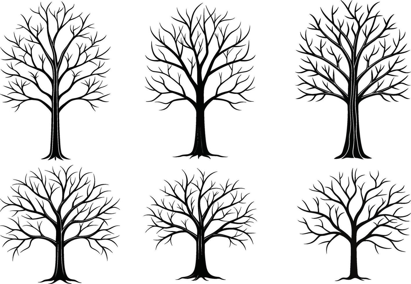 Collection of Bare Tree Silhouette Illustrations vector