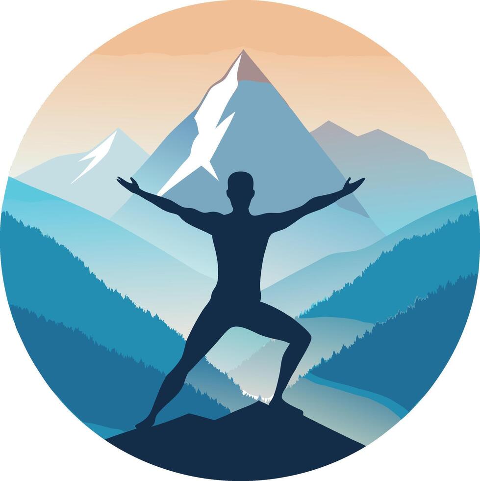 A man is standing in a mountain pose with his arms outstretched vector