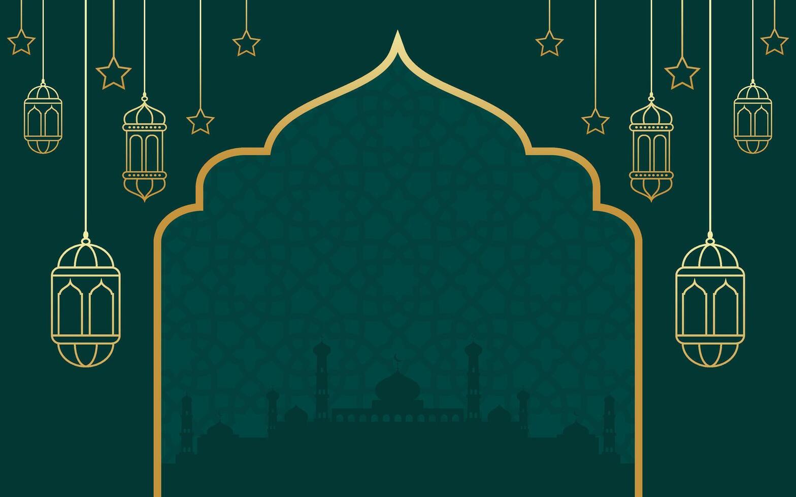 Islamic Ramadan Art Background with Mosque, Lantern, and Traditional Patterns vector