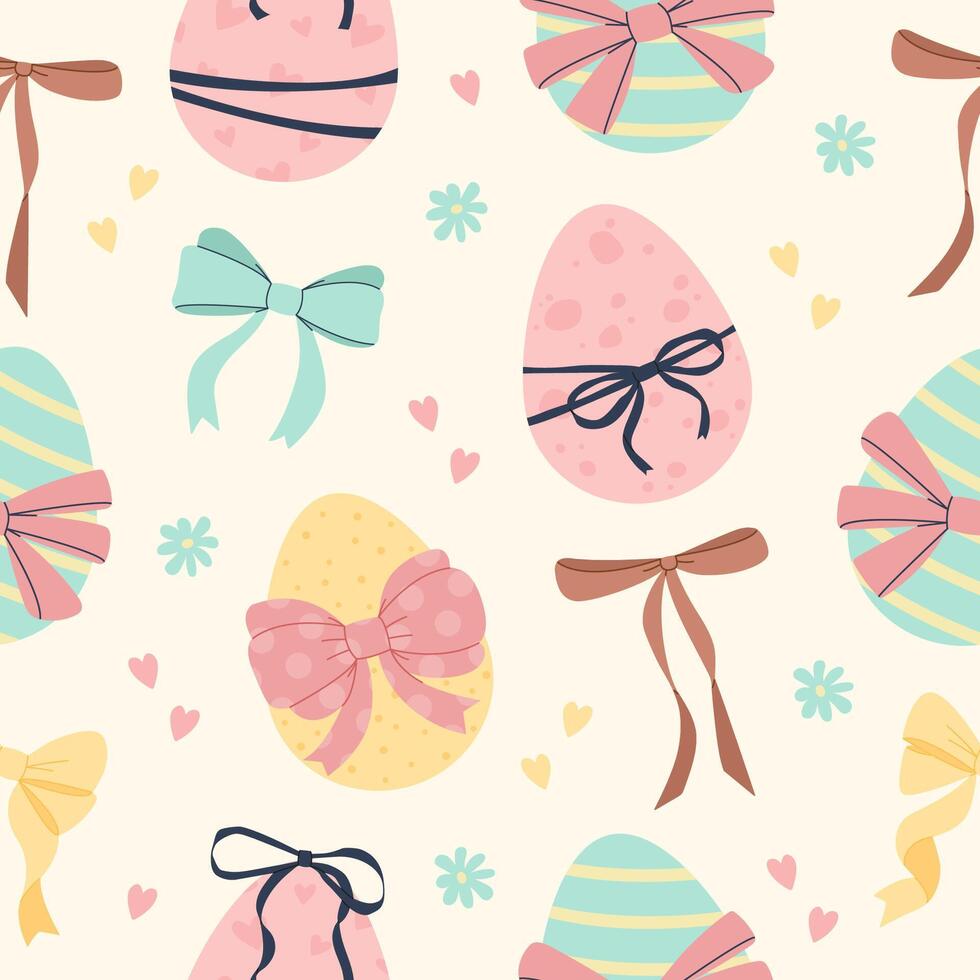 Cute easter seamless patterns with eggs and bows vector