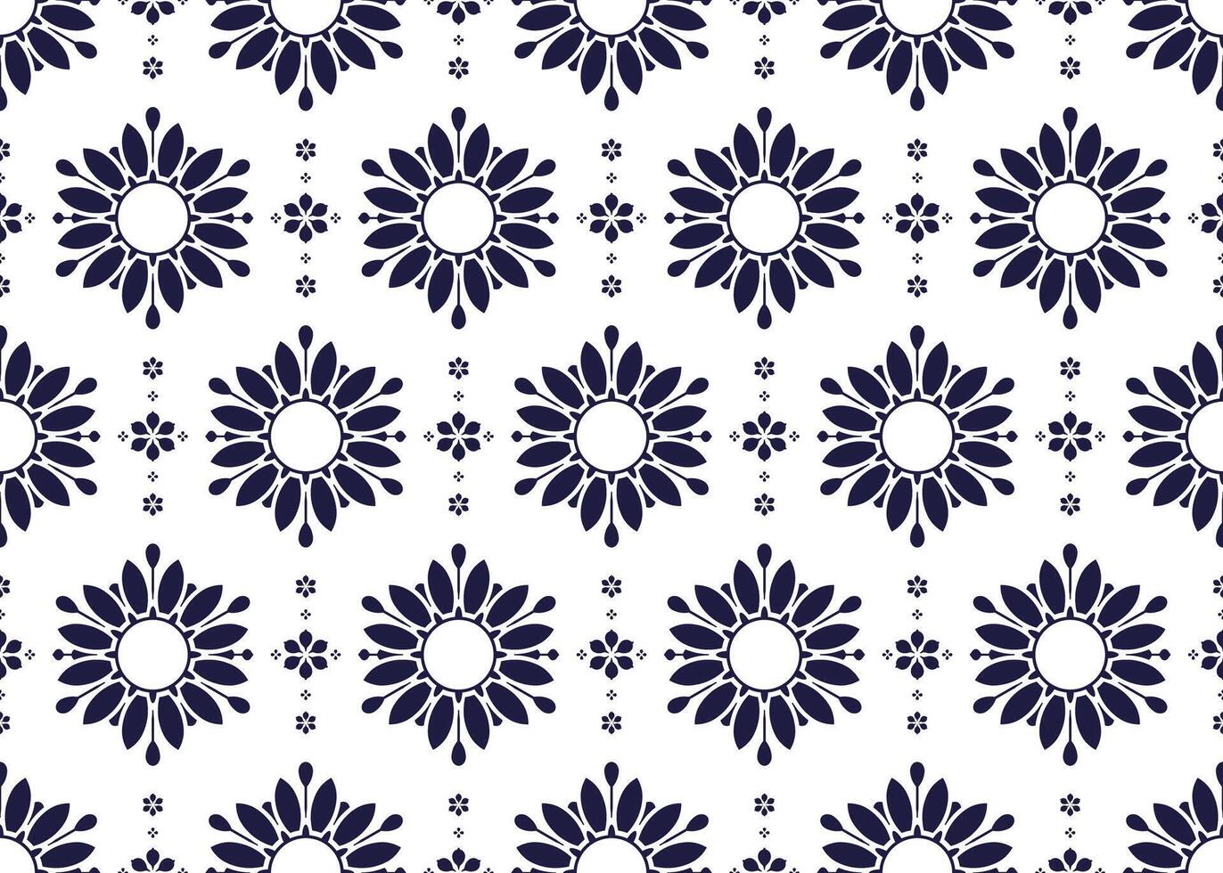 Seamless dark blue floral on white background, ethnic fabric seamless pattern, design for cloth, carpet, batik, wallpaper, wrapping etc. vector