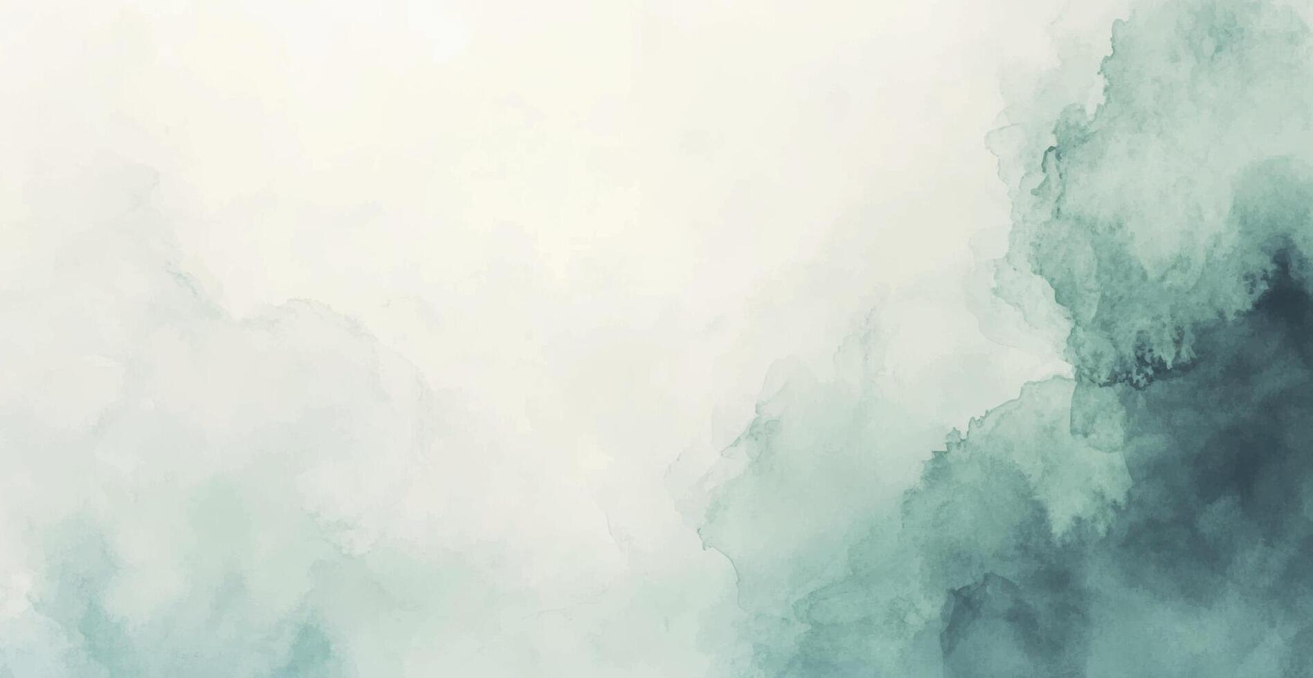 Abstract Watercolor Background horizontal orientation, hand drawn design featuring soft pastel hues and organic brush stroke textures in green teal color vector