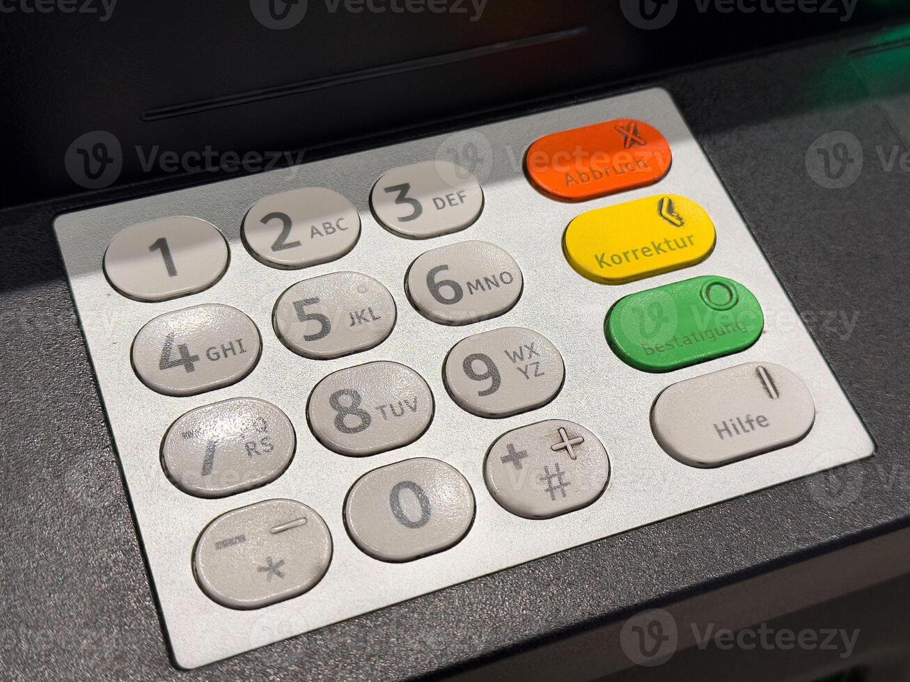 Atm keypad with numeric buttons and function keys in german language photo
