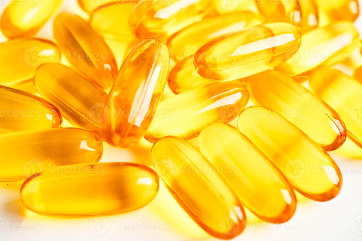 Fish oil capsules omega 3 vitamin with EPA and DHA on white background. photo