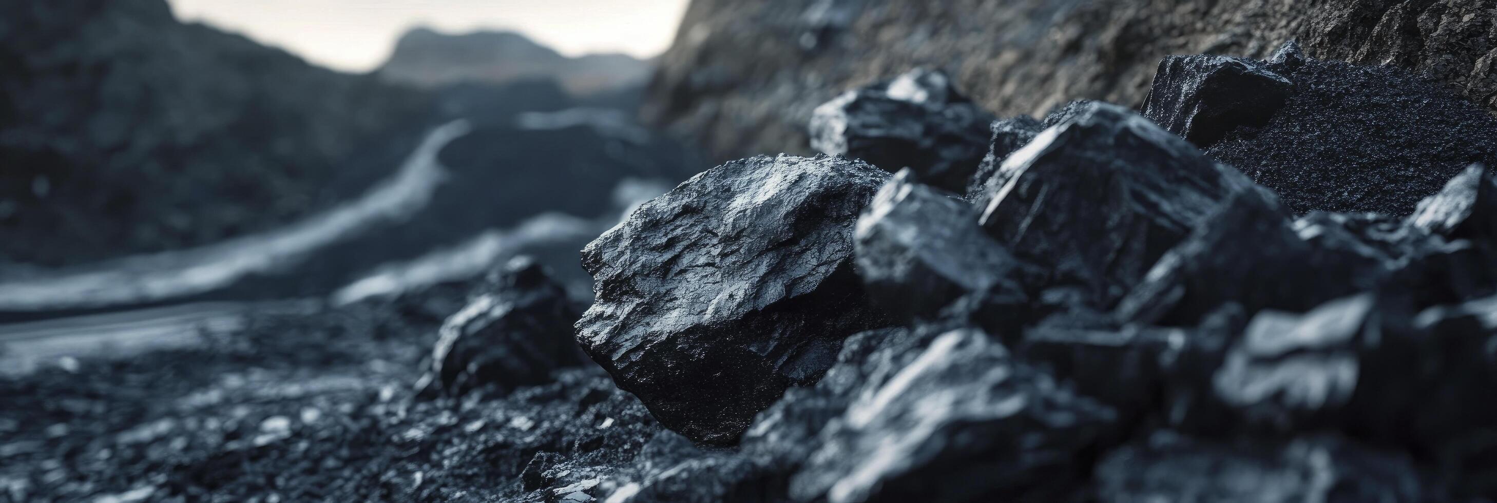 Piles of coal on industrial production process area photo
