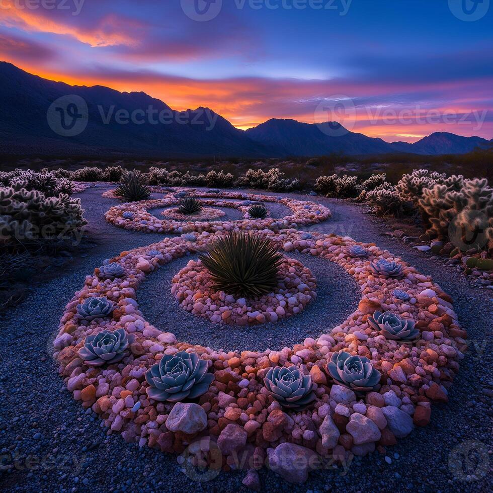 Gorgeous Fibonacci Spiral Desert Garden at Twilight photo