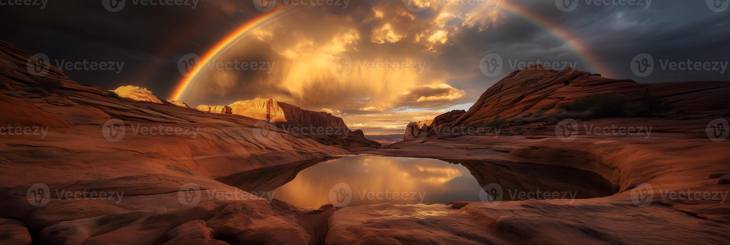 Crystalline Desert Canyon Under Double Rainbow photo