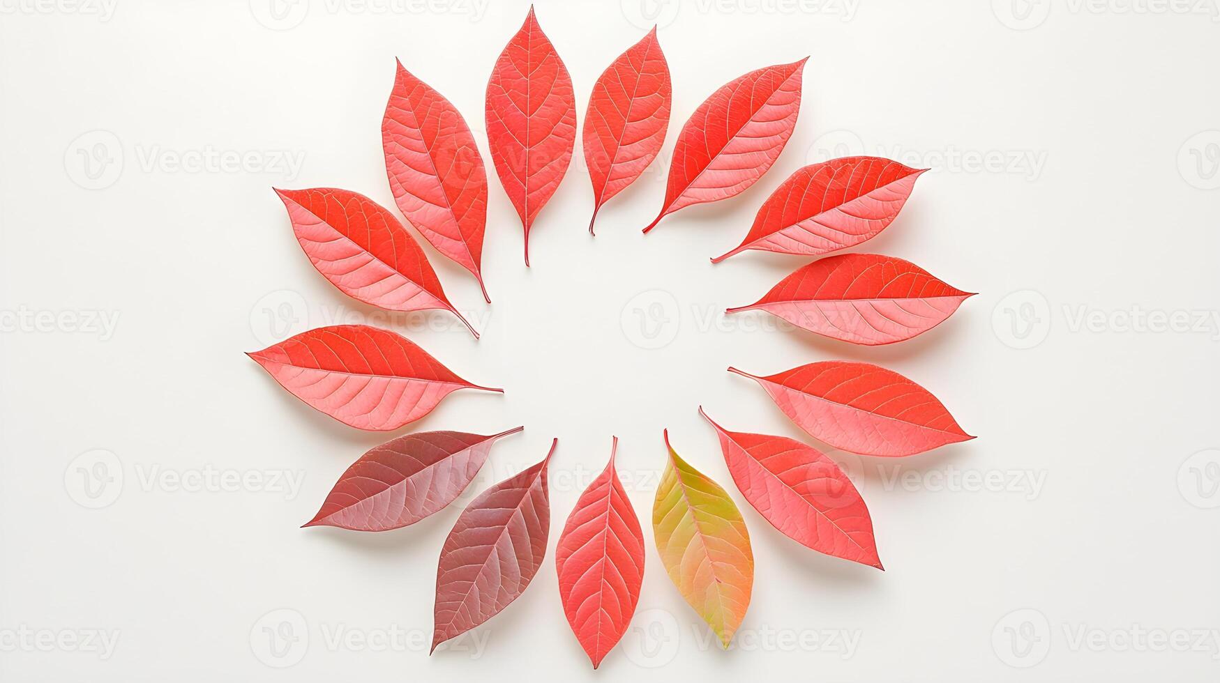 Beautiful Red Leaves Arranged in a Circular Pattern on White Background photo