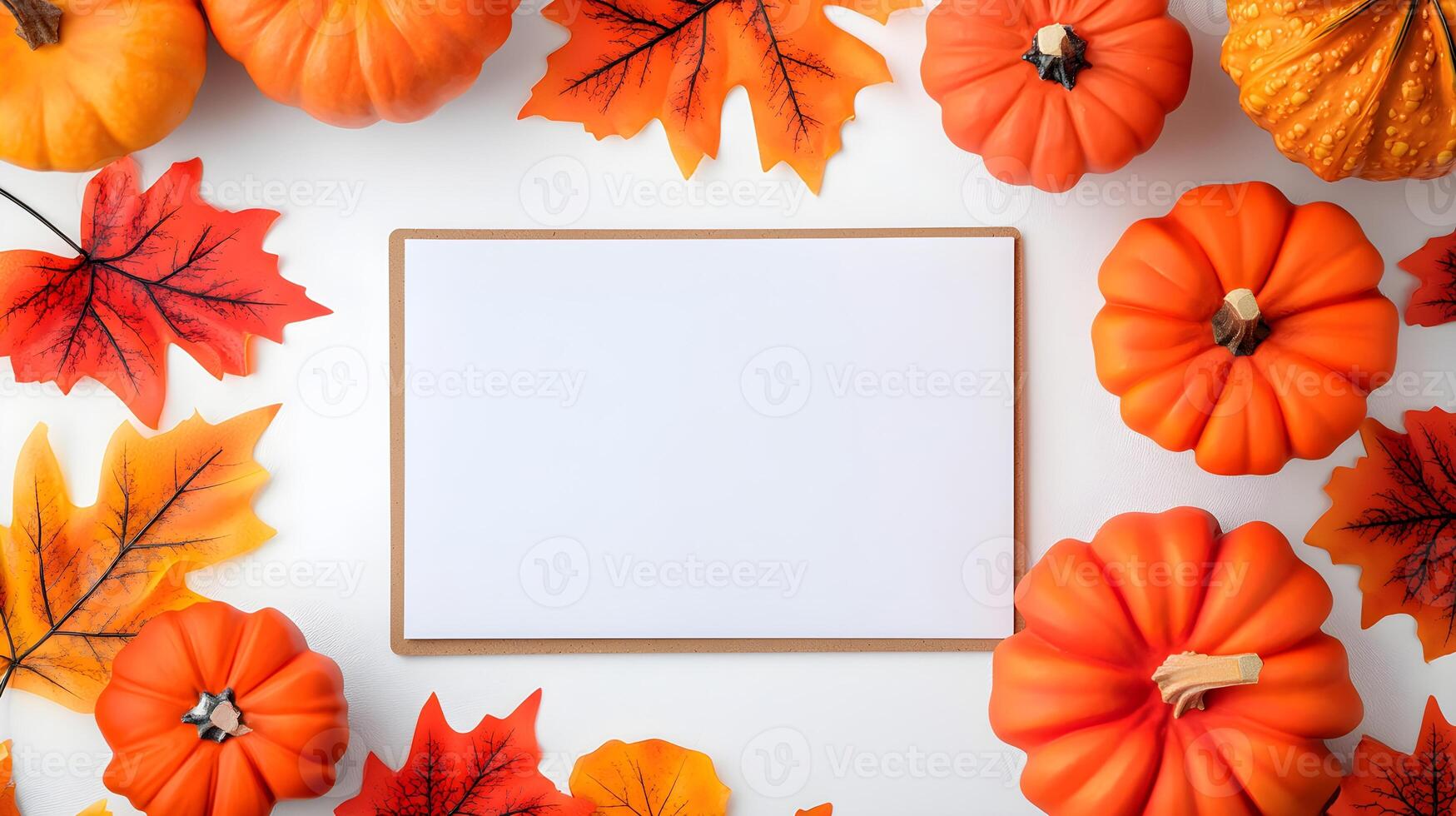 Cozy Autumn Scene with Pumpkins and Leaves Surrounding Space photo