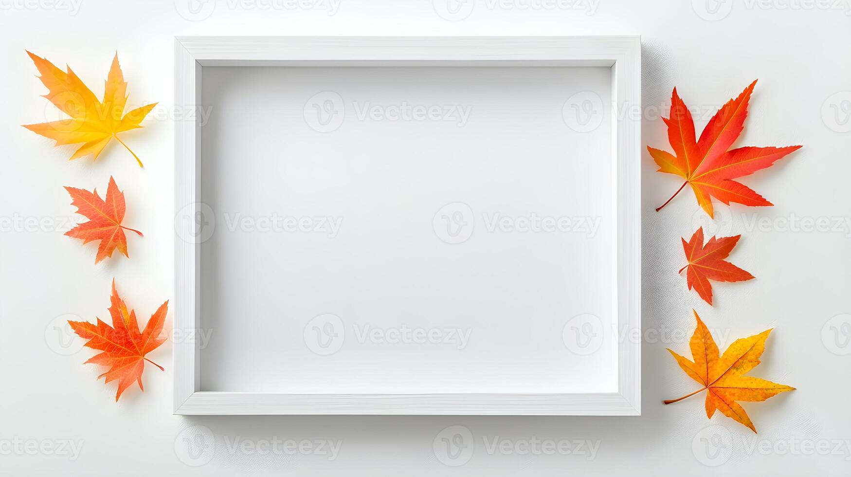 Blank Frame Surrounded by Colorful Autumn Leaves on White Background photo