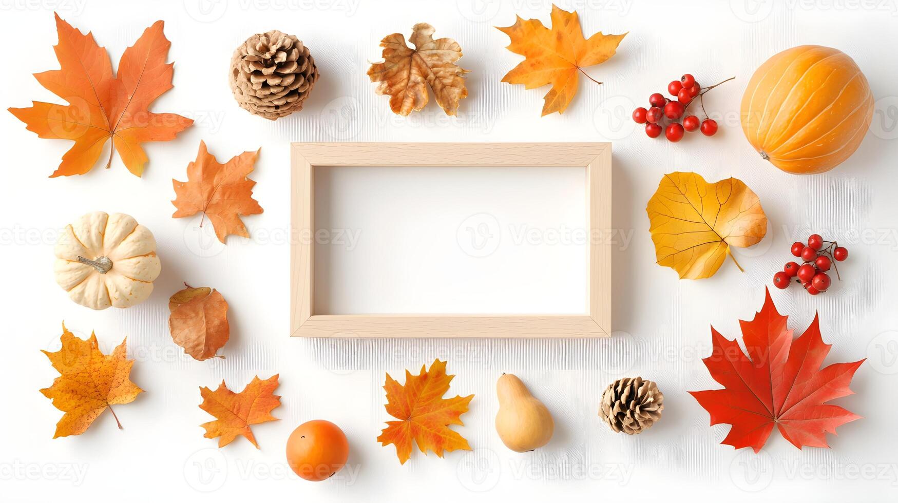 Autumn Leaves and Seasonal Decor with Empty Frame Background photo