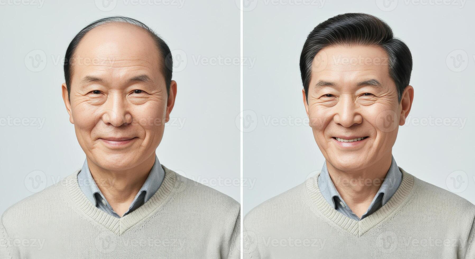 Transformation of mature asian male before and after style enhancement photo