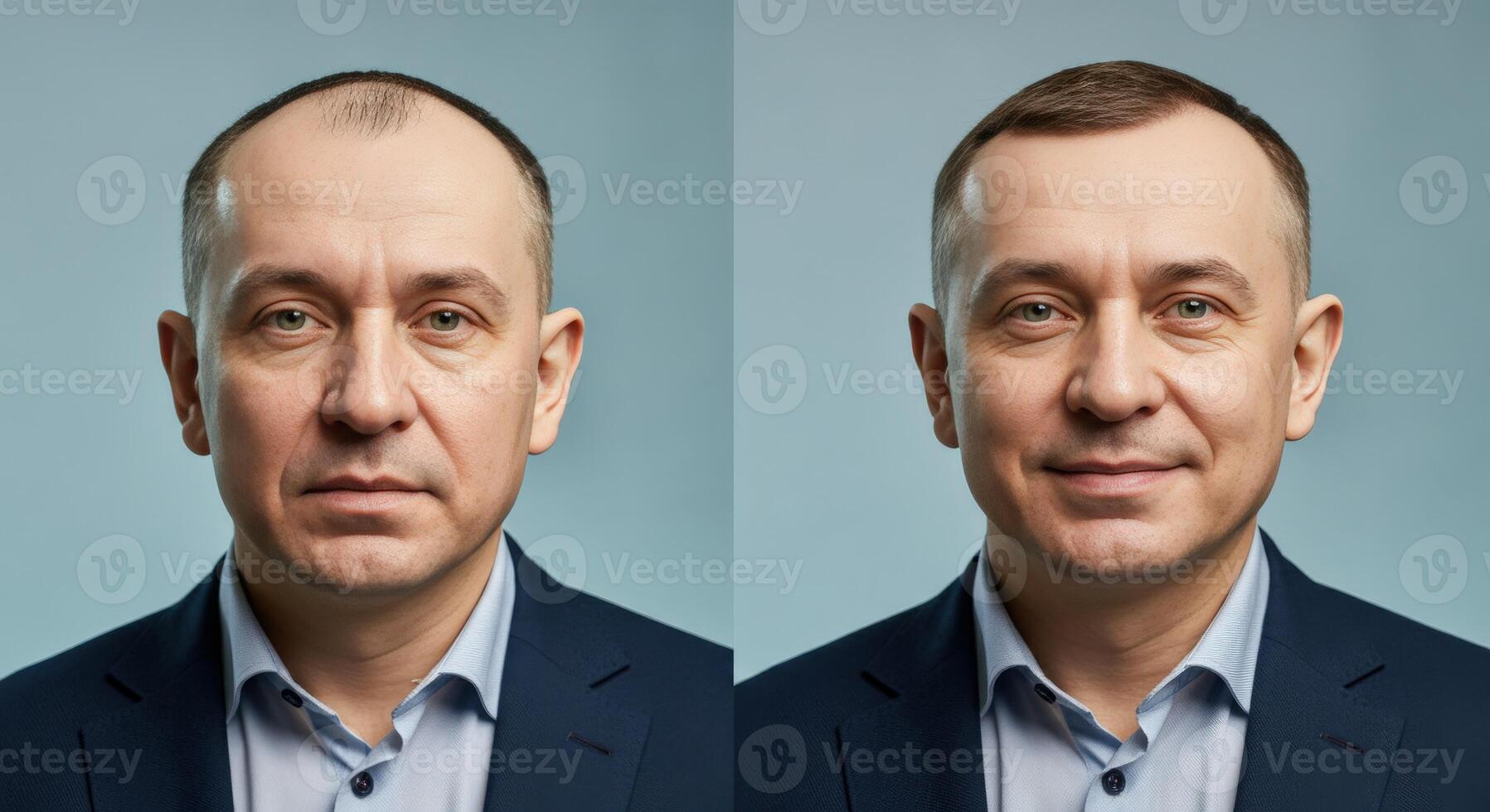 Transformation journey of middle aged caucasian male with visible hair regrowth progression photo