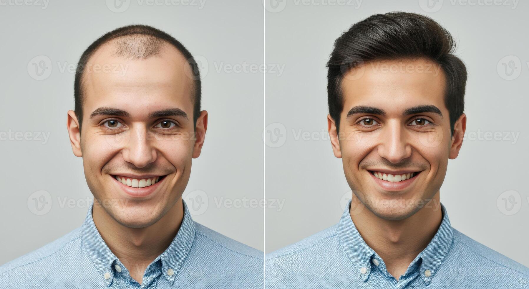 Male transformation with hairstyle change for professional appearance enhancement photo
