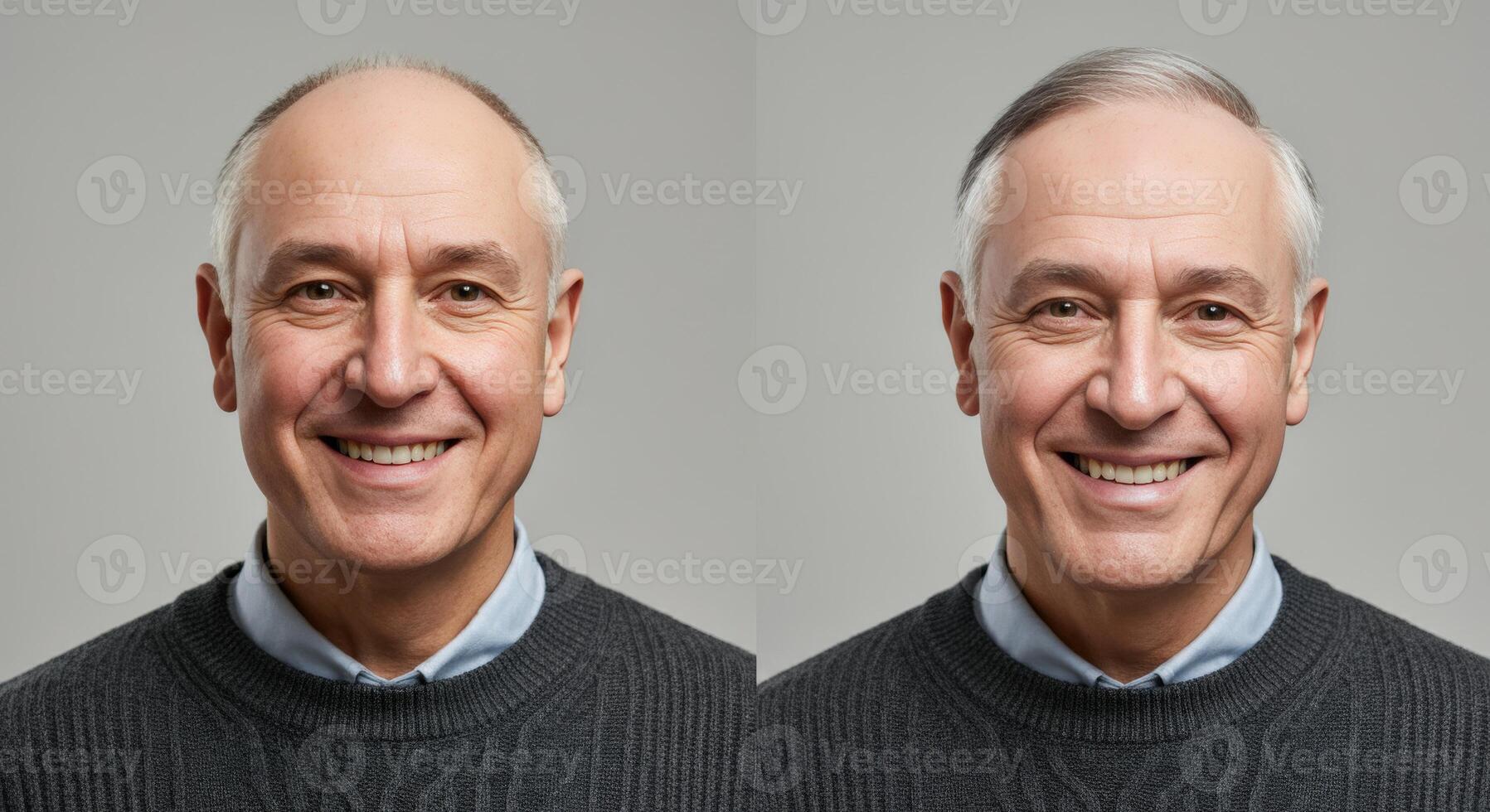 Mature caucasian male portraits with smiling expressions for professional use photo