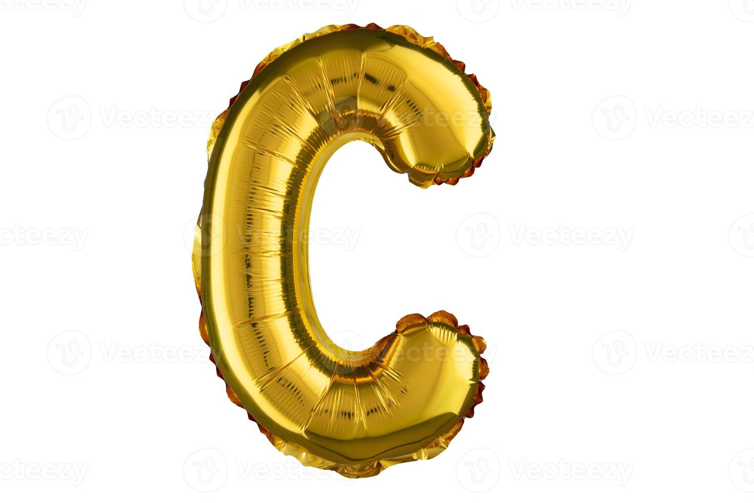 Helium gold balloon letter C isolated on white. photo