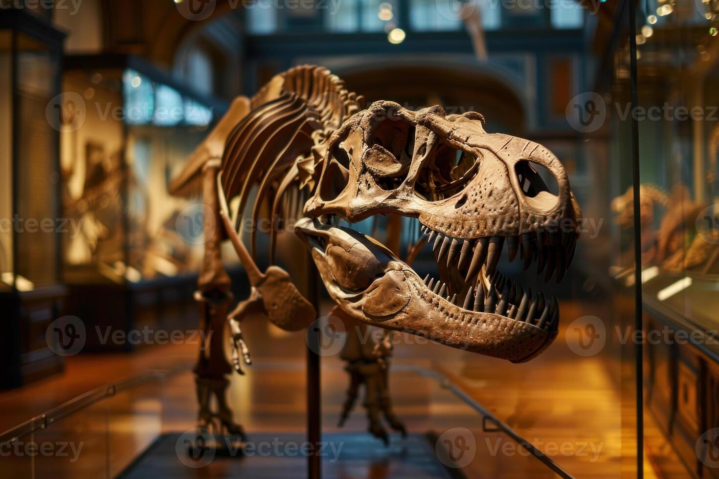 Tyrannosaurus rex skeleton displayed in museum of natural history photo