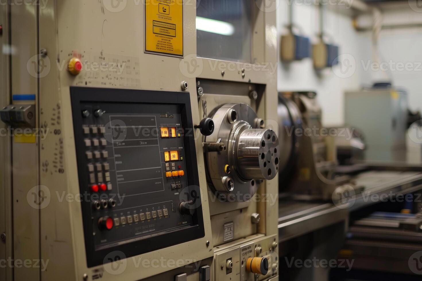 Control panel of a metalworking machine operating in a factory photo