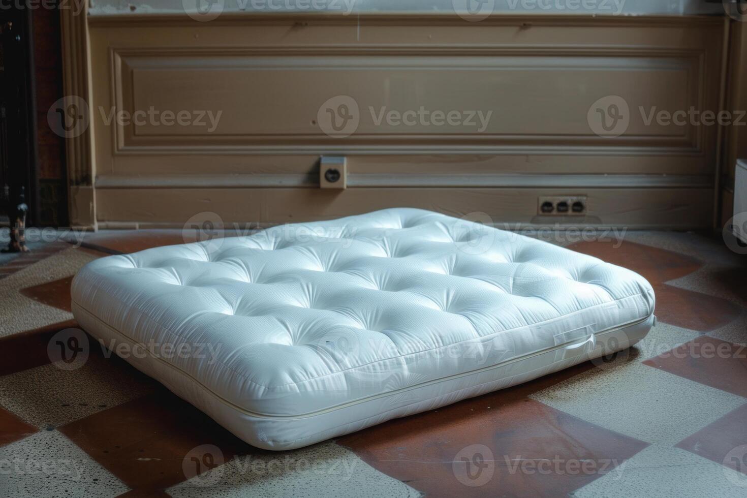 Inflatable mattress lying on floor in empty room photo