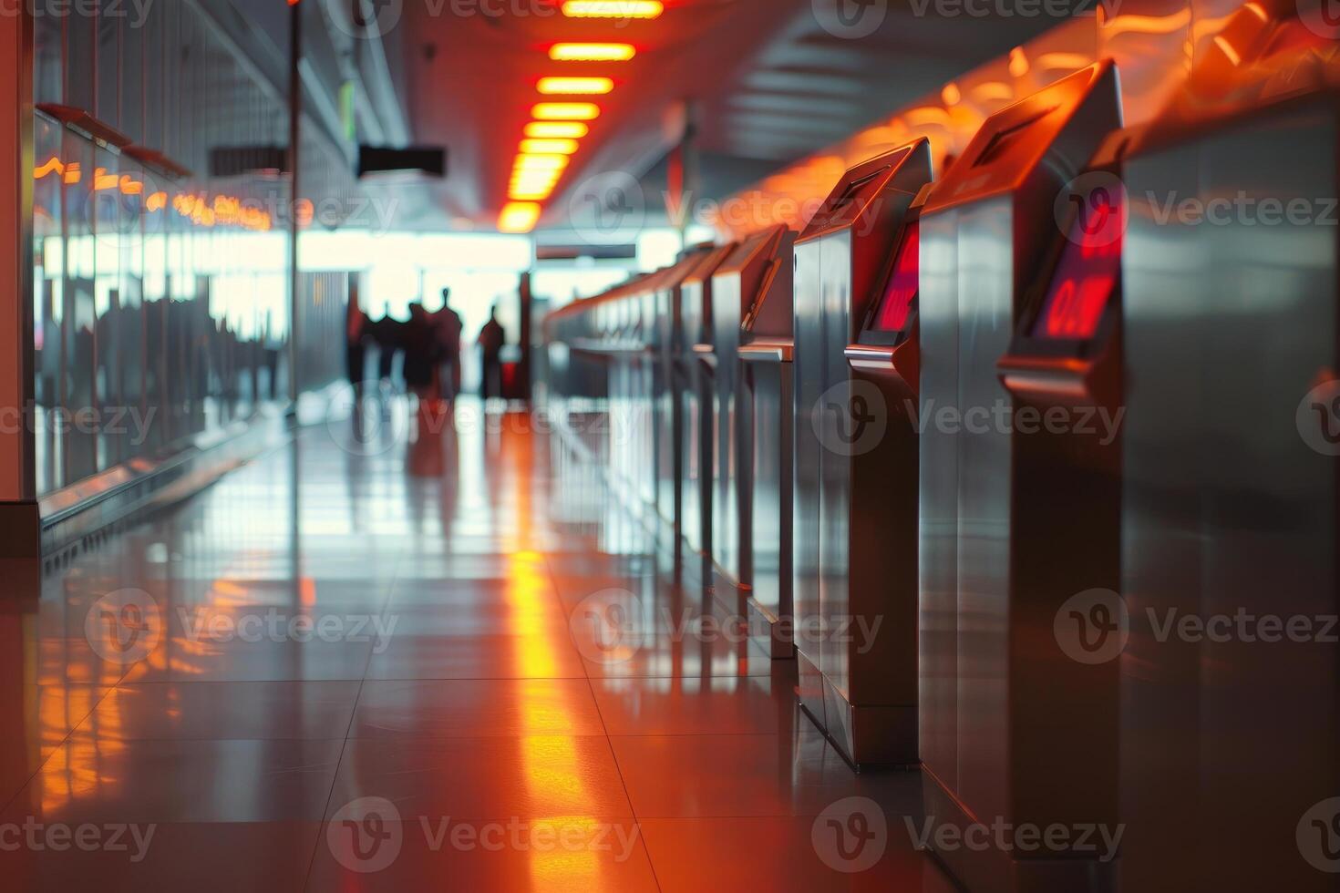 Passengers passing through automatic ticket gates at subway station photo