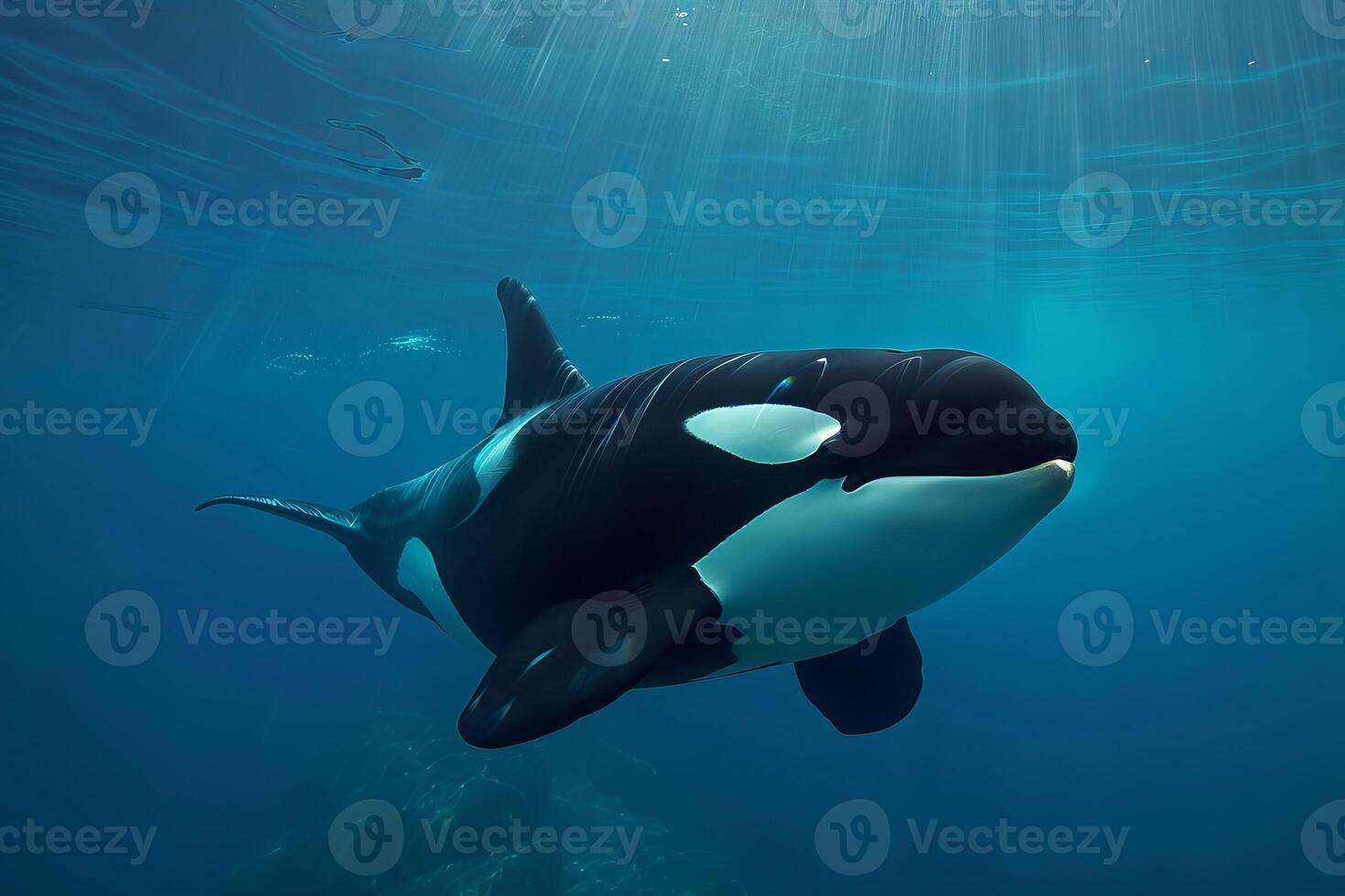 Killer whale swimming in blue ocean water photo