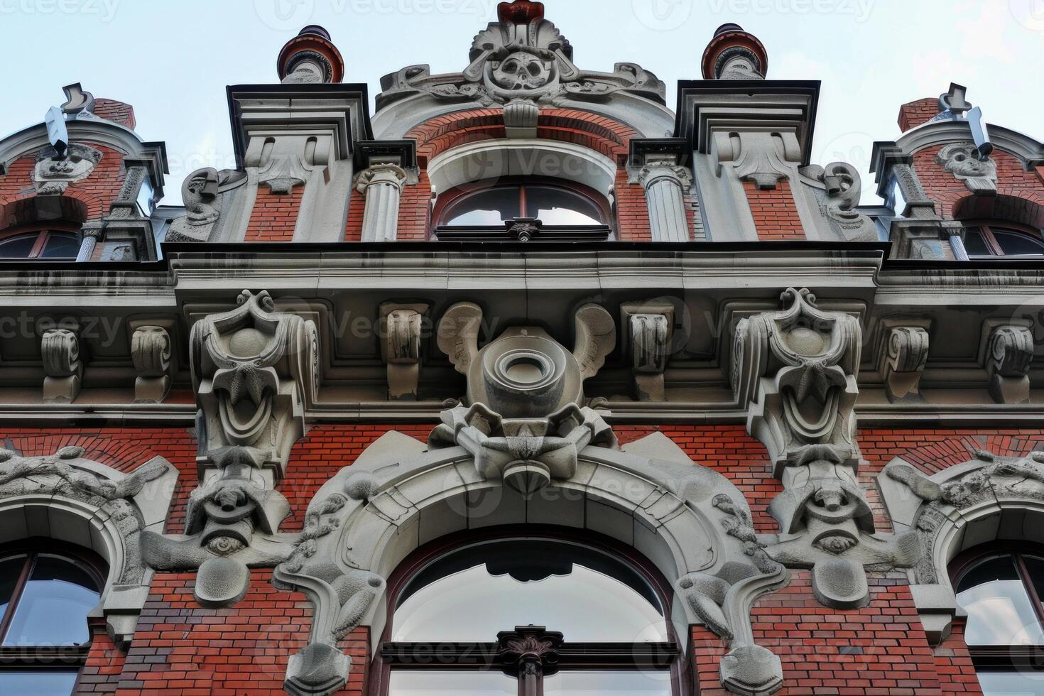 Art nouveau building facade with ornate architectural detailing photo