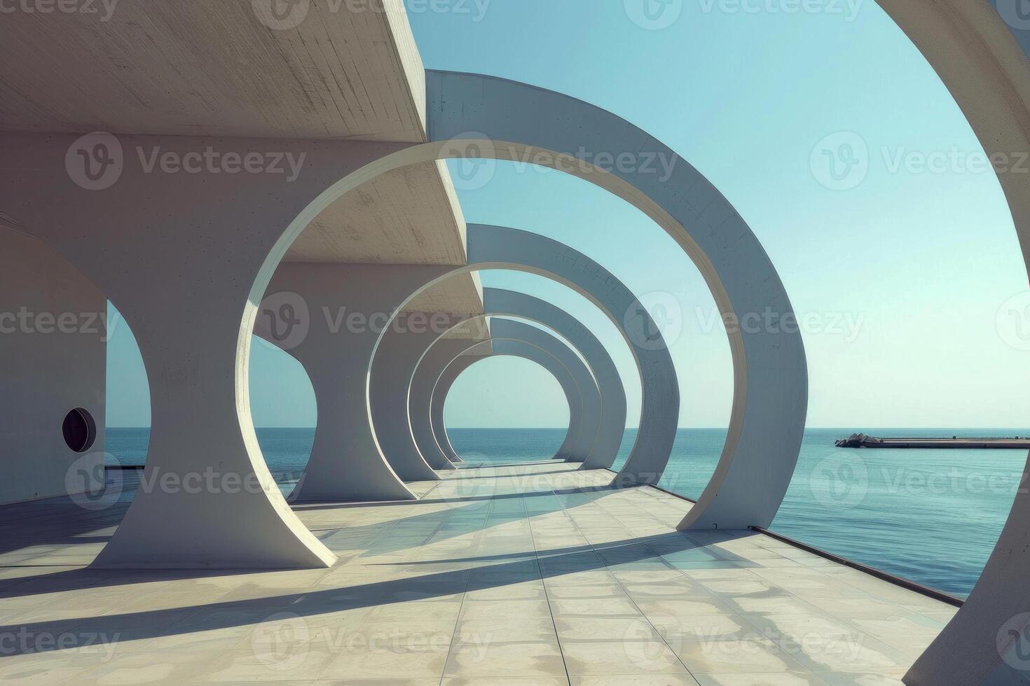 Modern architecture showing concrete structure framing the ocean view photo