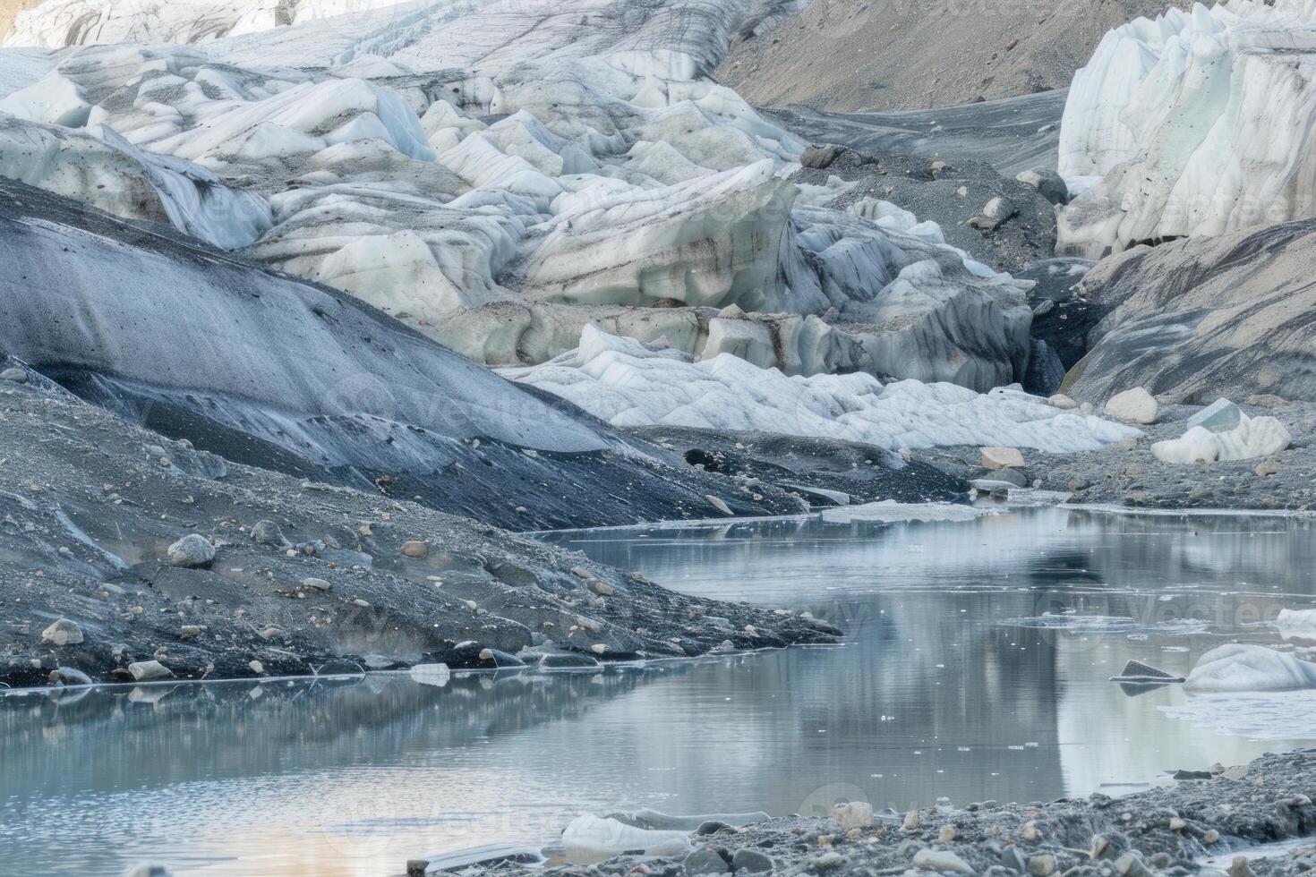 Glacial lake forming at the base of melting glacier photo