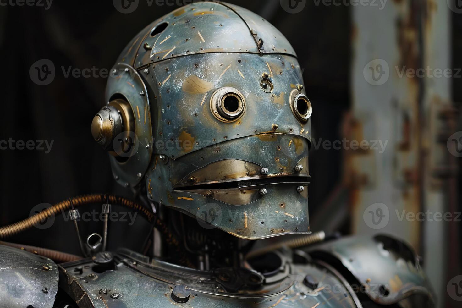 Steampunk robot posing with metallic gaze photo
