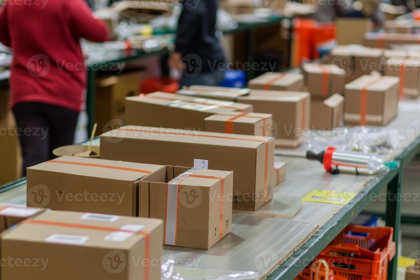 Warehouse workers processing parcels for shipment photo