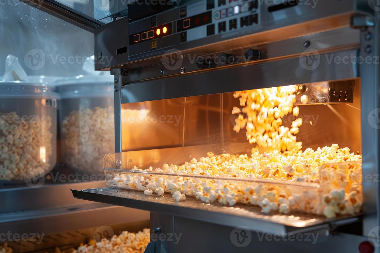 Popcorn machine preparing freshly made popcorn for customers photo