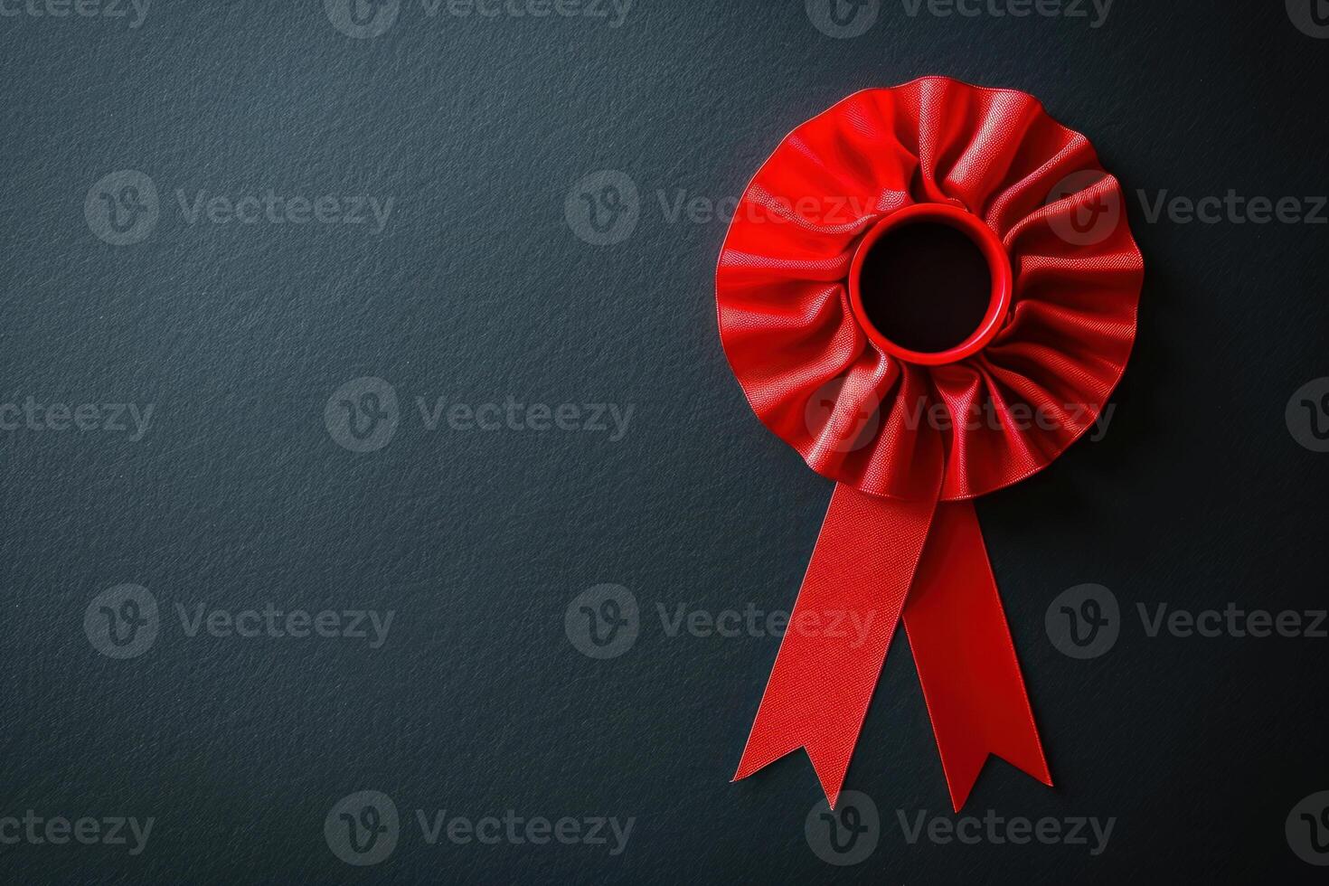 Red award ribbon on black background with copy space photo