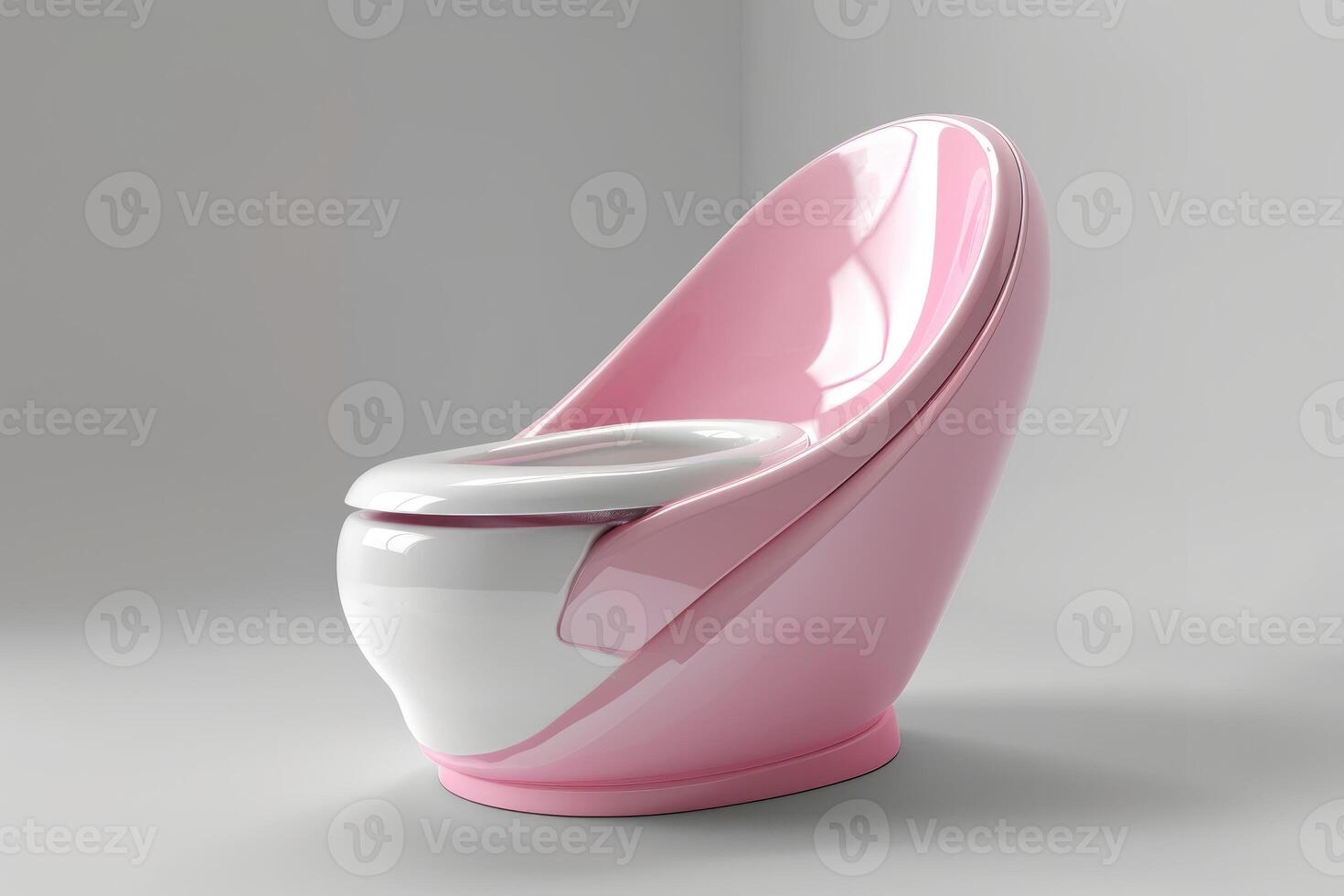 Pink and white modern baby potty training chair on white background photo