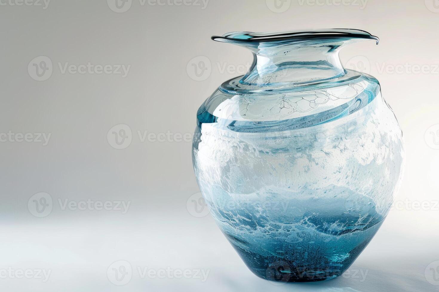 Elegant blue glass vase standing on white surface photo