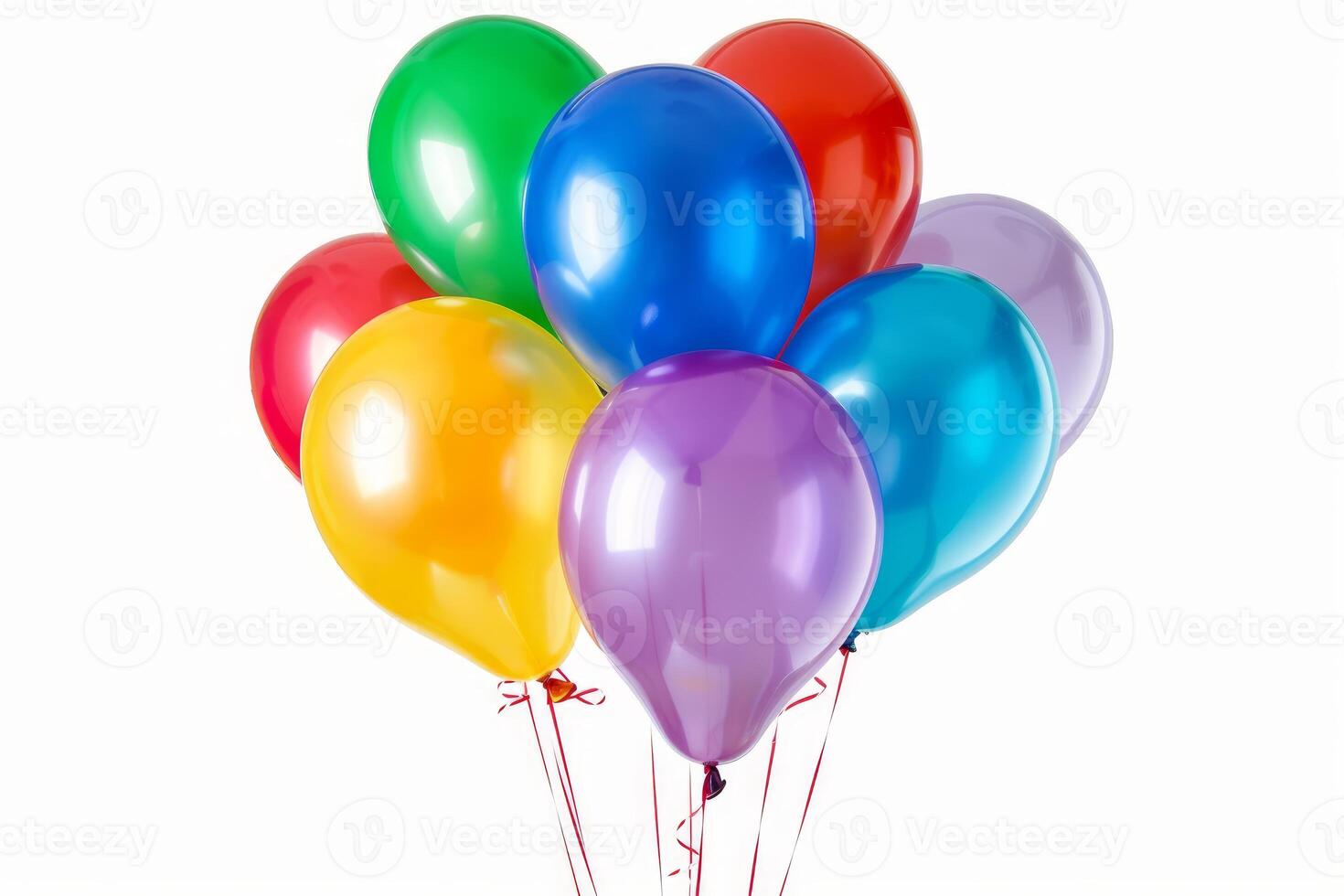 Colorful balloons floating on white background representing celebration photo