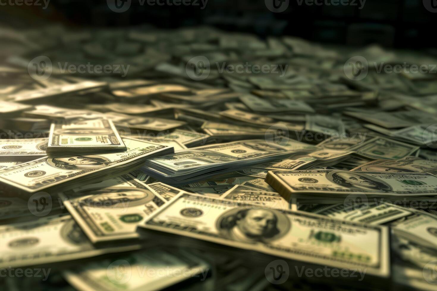 Huge pile of one hundred dollar bills representing wealth and abundance photo