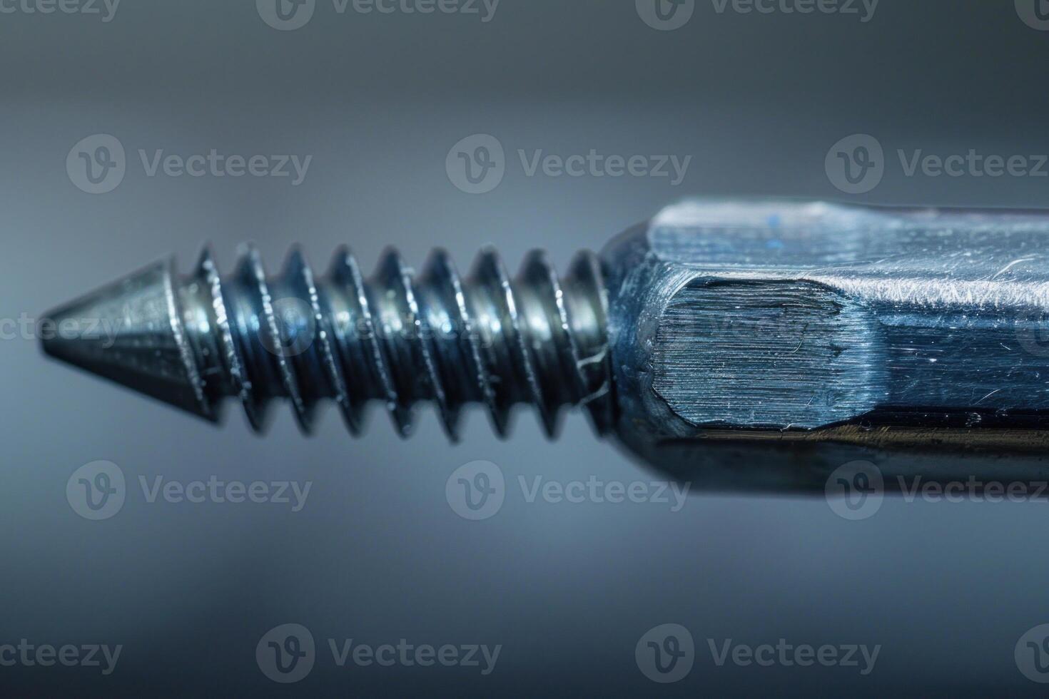 Macro close up of a metal screw pointing right photo