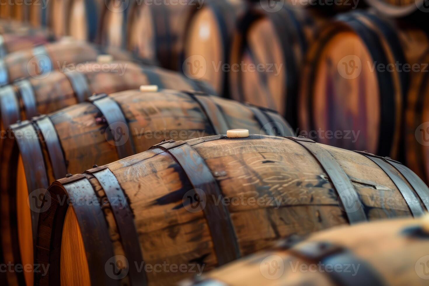 Wine barrels aging in cellar, storing alcoholic beverages for future enjoyment photo