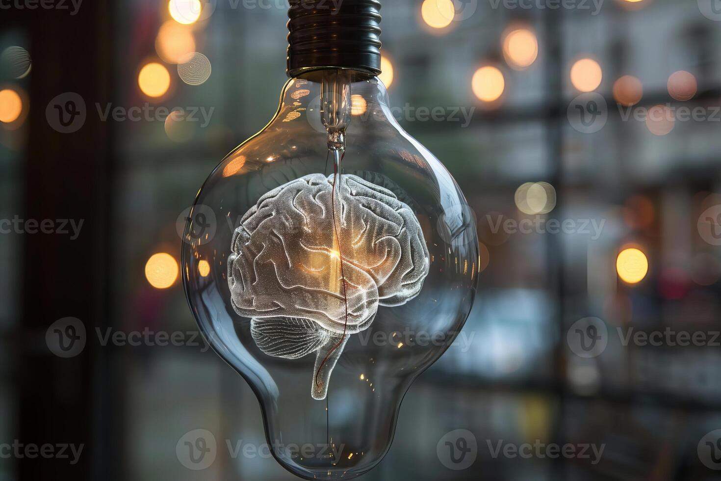 Light bulb containing brain symbolizing ideas and innovation photo