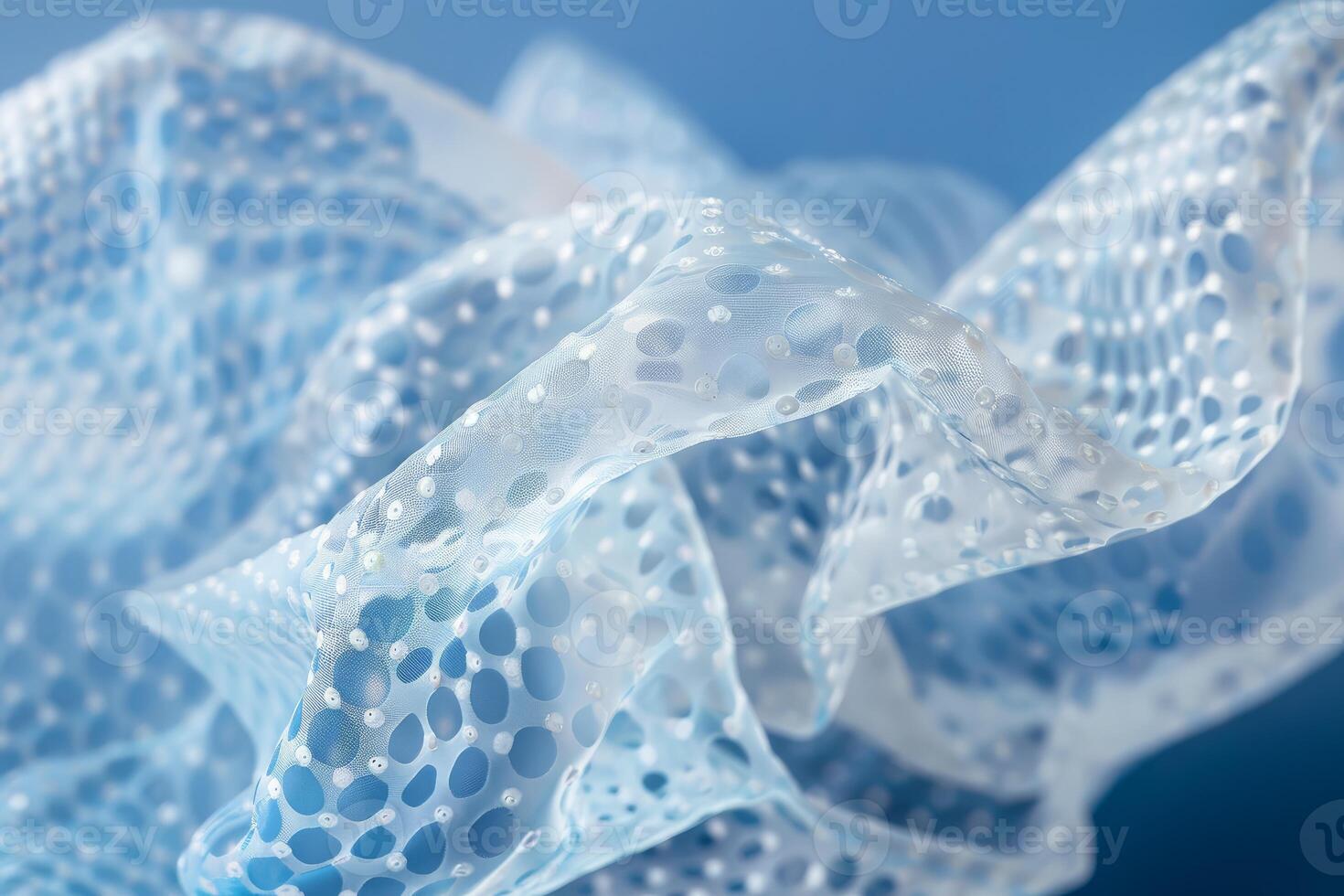 Transparent blue fabric flowing with bumps and dots pattern photo